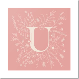 Botanical Letter U (Hibiscus Pink) Posters and Art